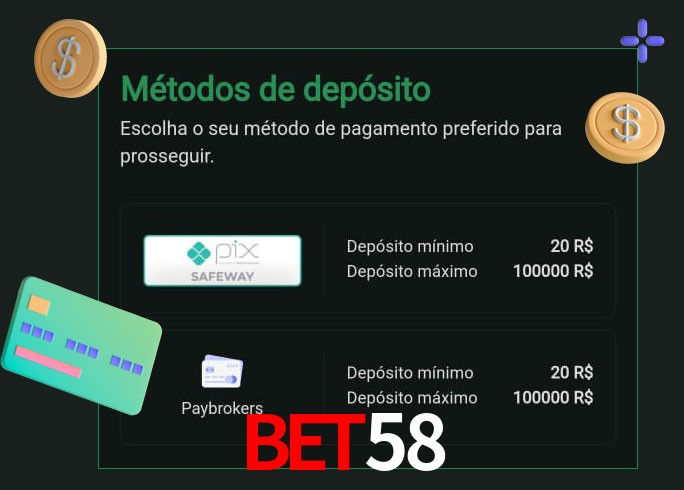 O cassino Bet58 oferece uma grande variedade de métodos de pagamento